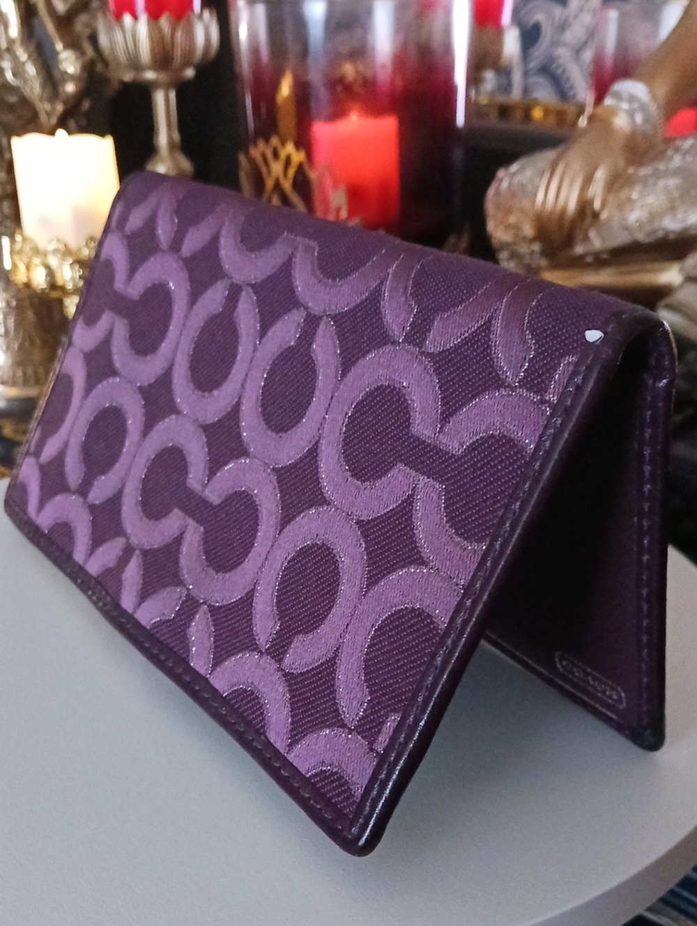 Coach Madison Op Art Purple Signature Slim Jacquard Wallet With Checkbook Insert
